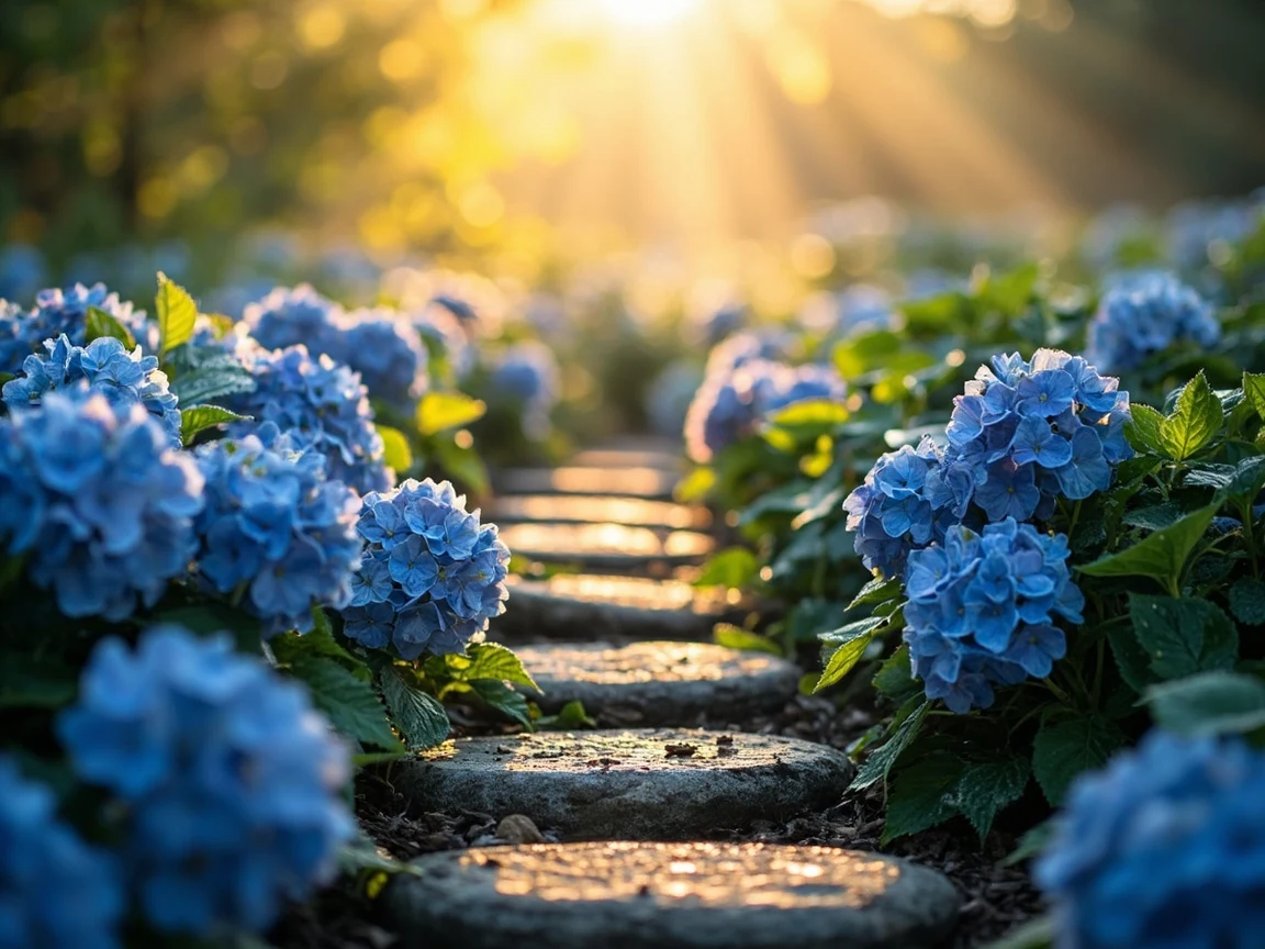In her element among the summer hydrangeas