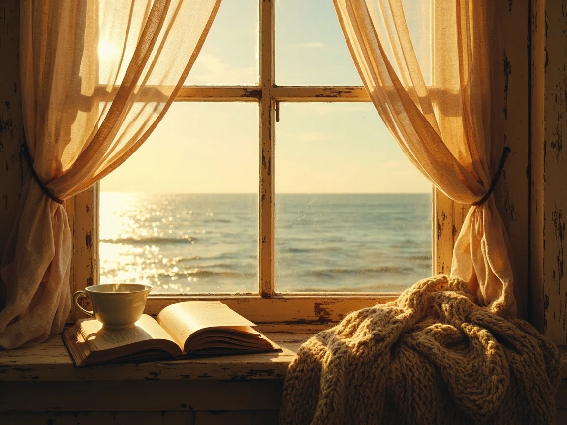 Reading her favorite poetry collection at the coast